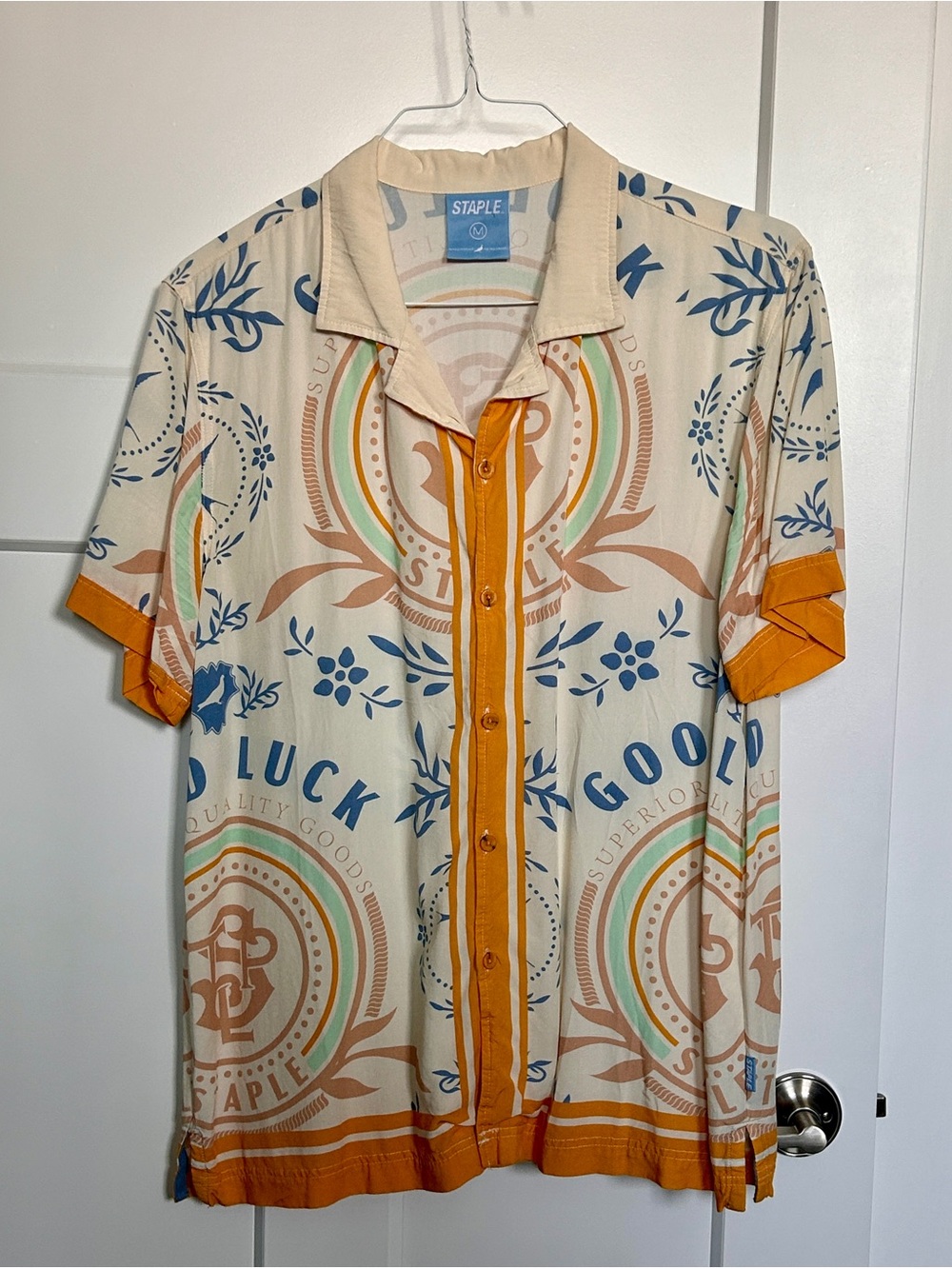 Staple Good Luck Cream & Orange Short-Sleeve Button-Down Shirt
